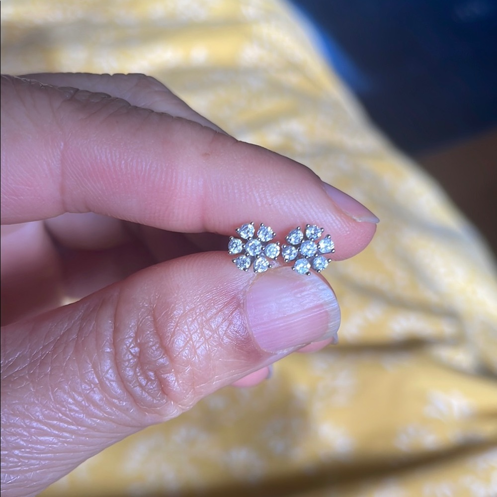 Elegant Diamond/14 K White Gold Flower  Earrings